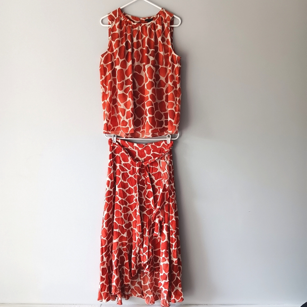 NEW Ann Taylor Blouse (Medium) & Flounce Faux Wrap Maxi Skirt (6T) Giraffe Print